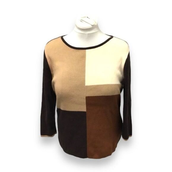 Color Block Womens Sweater By Goodclothes Large 100% Cotton Brown & Beige - Picture 1 of 7